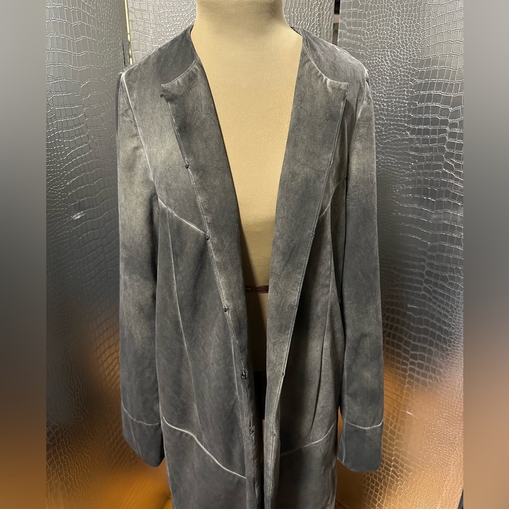 Lauren Vidal Faux Suede Vegan Coat Size Medium Mottled Dark Gray